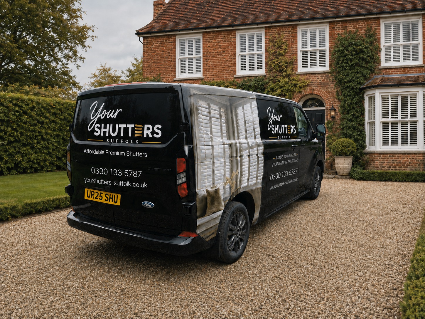 Your Shutters London van outside a family home